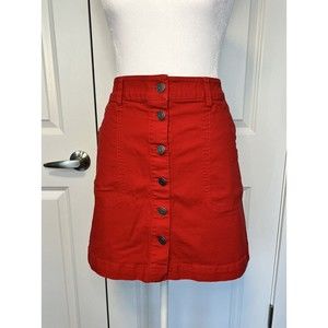 J Crew Mercantile Skirt Size 10 Mini A-Line Button Front Cotton Stretch Red